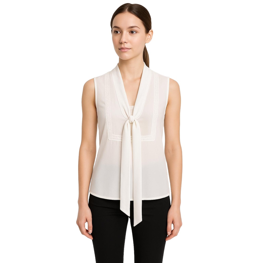 Pins And Needles Womens Tank Top White Tie-Neck Sheer Sleeveless Lace XS